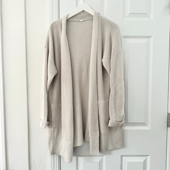 Lululemon Beige White Opal Cashlu Cashmere Blend Open Sweater Wrap Cardigan L/XL - Picture 2 of 12